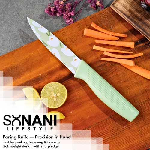 Image of Professional Piece Kitchen Knife Set - High Carbon Stainless Steel Chef, Utility & Santoku Knives with Ergonomic Blue Handles Knife (Light Green, 3 piece)