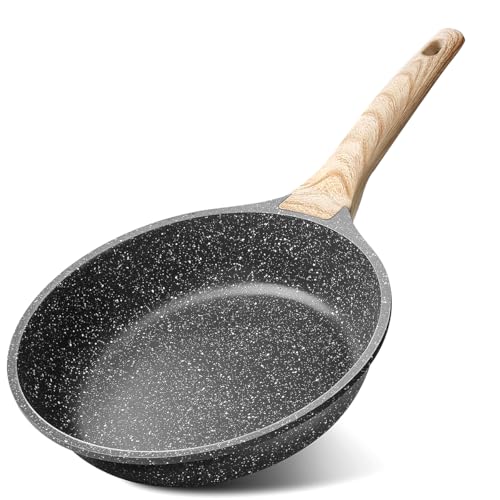 La Mejor Selección de Cazo favoritos de las personas. 50 DAHAN Sartenes Antiadherentes, Sartén de chef de Piedra de Granito, Sartenes de Ceramica con Mango de Baquelita Bateria de Cocina (Negro, 24 CM)