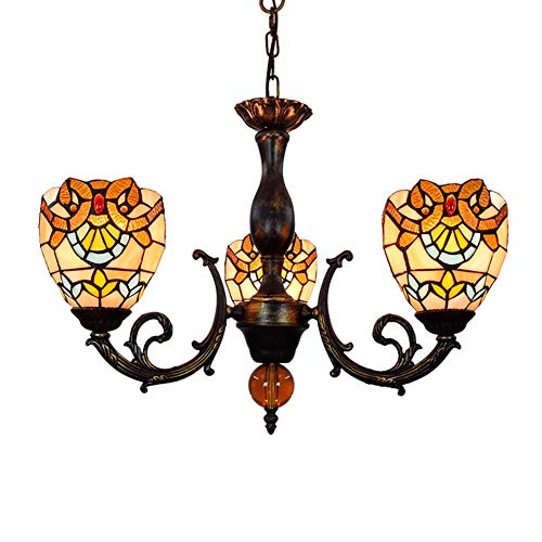 NUODITOS Lustre Tiffany 6 pouces Style vitrail suspension abat-jour baroque 3 bras suspension suspension inversée plafond suspension