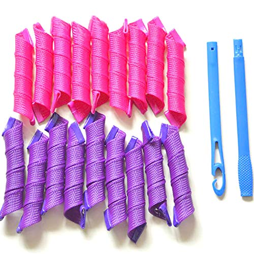 DEXING Hair Curlers, 18Pcs Magic Hair Rollers with Styling Hooks Heatless Hair Curlers for Long Short Hair Not Heat (30cm/12''-18pcs, Hot Pink & Purple)