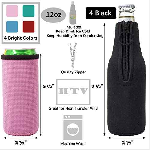 Kvvdi 8-pack Beer Insulator Bottle Sleeves, 4mm Thicker Neoprene Cooler for 12oz / 330ml Beverage