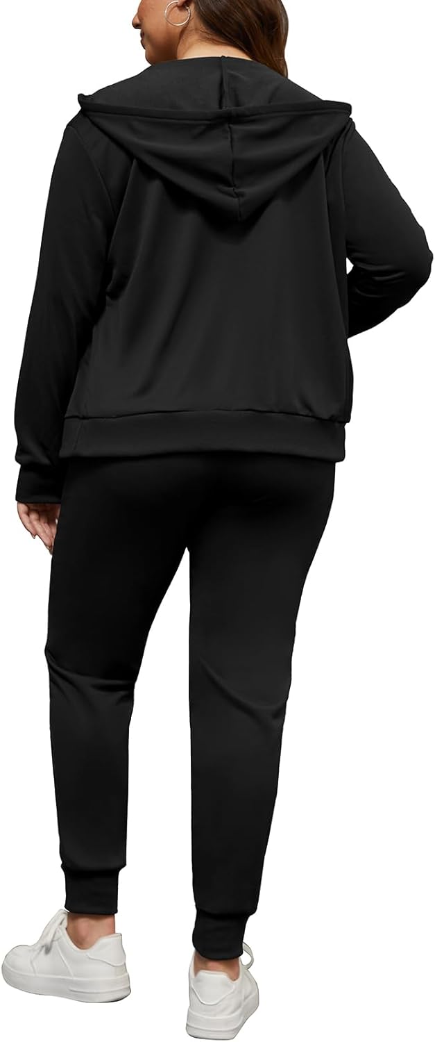 PINSV Women Plus Size 2 Piece Outfits Sweatsuits Full Zip Hooded Sweatshirt Sweatpants Tracksuits - Image 5