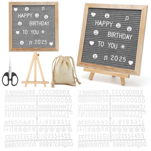 Lavagna per lettere, in rovere e feltro, 25 × 25 cm, con 350 lettere, forbici e sacchetto, lettere in legno, lavagna per casa, ufficio, cucina
