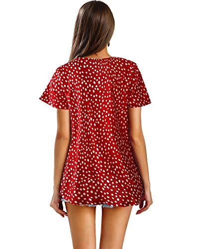 Hibluco TTB00354_RPD_M Women'S Summer Tops Short Sleeve Round Neck Floral Print Shirt Tunic Blouse thumb #1