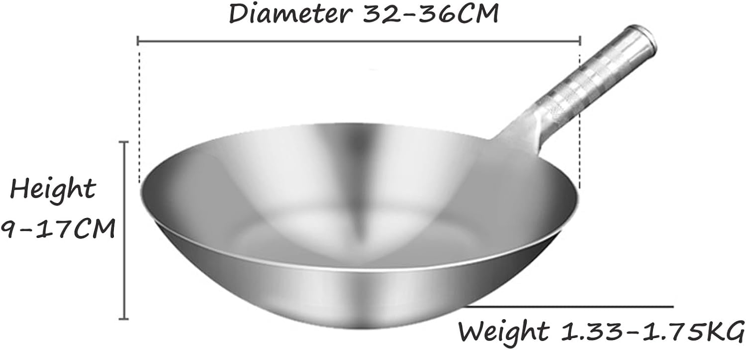 Wok Pan 32cm, Stir Fry Pans with Lid, Carbon Steel Wok and Non-Stick Wok, No Chemical Wok Pan, Chinese Wok for Induction, Electric, Gas, All Stoves