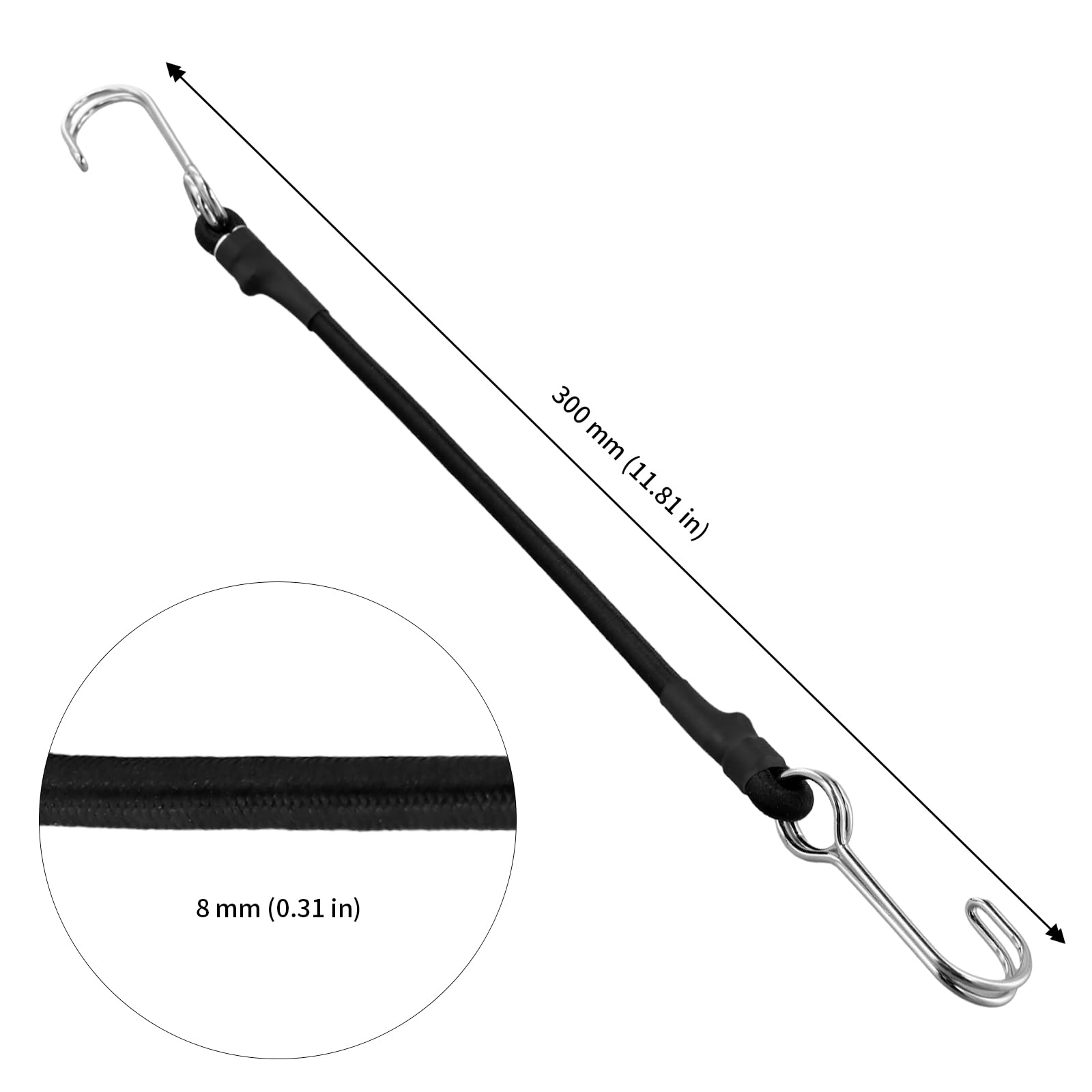 20 Tensores Elásticos con Gancho 30cm, Goma Negra para Equipaje, Bicicleta, Camping, Transporte, Lona, Toldo, Coche