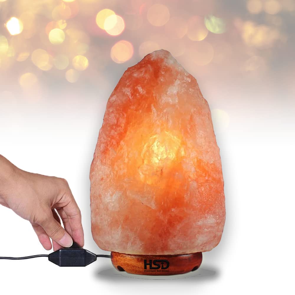 HSD Himalayan Natural Pink Crystal Rock Salt lamp -with On/Off |100% Pure|Hand Carved|Therapeutic|Best for Luxurious Interior, Light Up Room, Boosts Mood & Improves Sleep|Cable&Bulb Included(7-9 kg)