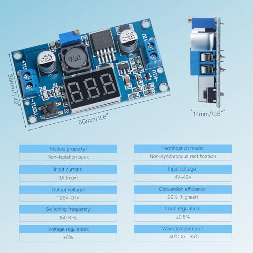 Módulo reductor ajustable DC-DC LM2596 azul, fuente de alimentación con pantalla LED 2