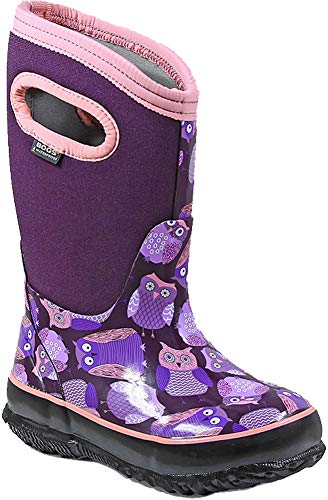 Bogs Kids' Classic High Waterproof Insulated Rubber Neoprene Rain Boot Snow, Owl Print/Purple/Multi, 7 M US Toddler