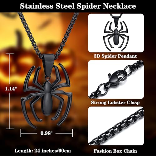 Image of Spiderman Gift Necklace Spider Pendant Necklace for Men, Silver /gold plated /Black Stainless Steel Spider Chain Spider Man Christmas Gifts Jewelry for Spider-man Fans Men Women