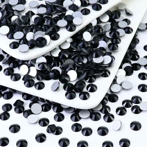 Image of 1440PCS SS4 Black Flatback Rhinestones, Round Glass Crystal Gems for Nail Art and Craft Clothes, Glue Fix Diamond Stones (1.5-1.7mm)