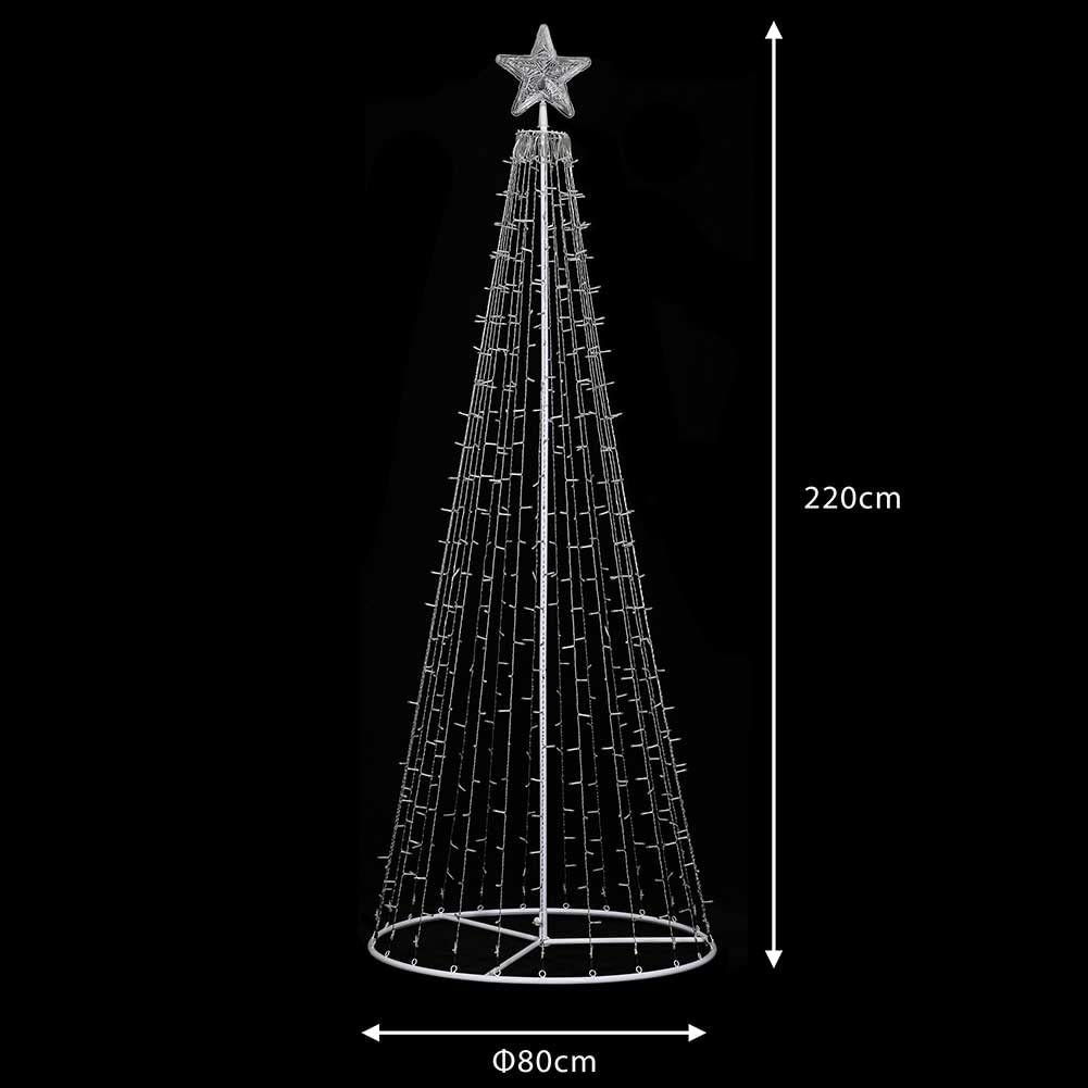Albero di Natale Luminoso Altezza 220cm con 592 Luci 8 Giochi di Luce Struttura in Metallo Base 80cm Puntale a Stella Decorazioni Natalizie Interno Esterno IP44 (Bianco Freddo)