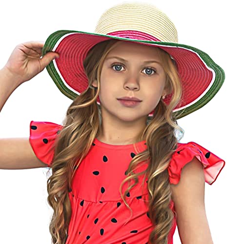 Muryobao Girl Kids Summer Straw Wide Brim Floppy Beach Sun Hat2