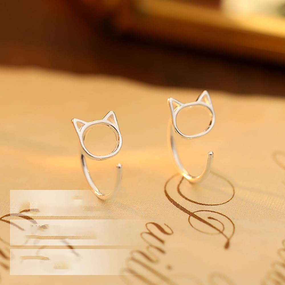 Mini Cat Half Hoop Earrings for Women Cartilage 925 Sterling Silver Hollow Kitten Animal Pet Tiny Studs Earring Fake Huggie Hoops Cute Christmas Birthday Jewelry Gifts Hypoallergenic - Image 6