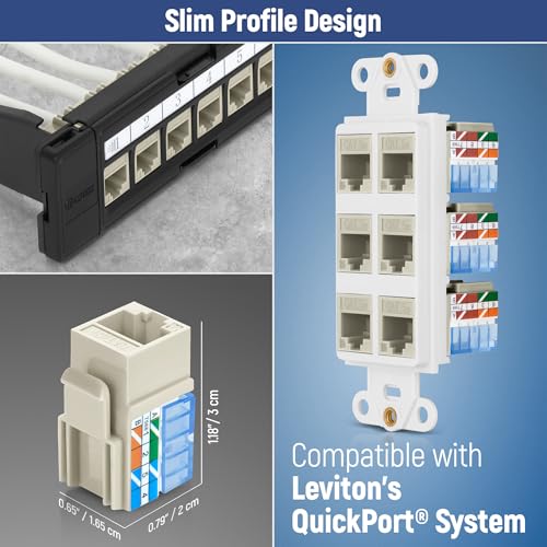 Image of Everest 90 Degree RJ45 Cat5e Keystone Jacks Slim Profile 50-Pack Ivory | Compatible with 90 Angled Speed Termination Tool - easyJACK (B094WB91H3)
