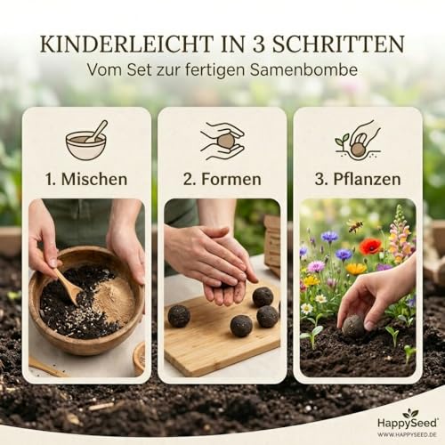 Samenbomben selber machen für eine bunte Bienenweide - Bienenfreundlicher Seedbomb Bausatz für 20-30 Seedbombs