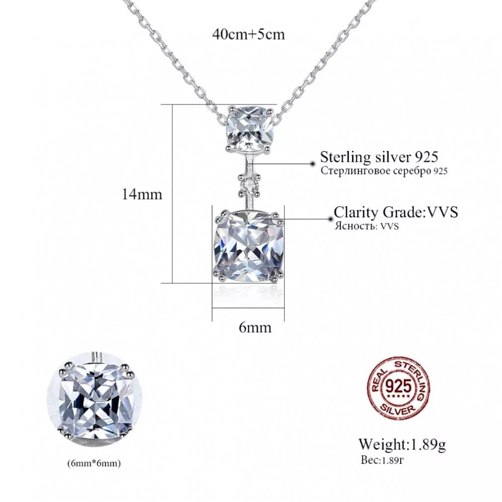 Wyczyść Kwadrat Topaz Wisiorek Naszyjnik dla Kobiet 925 Sterling Silver Wedding Naszyjnik Biżuteria
