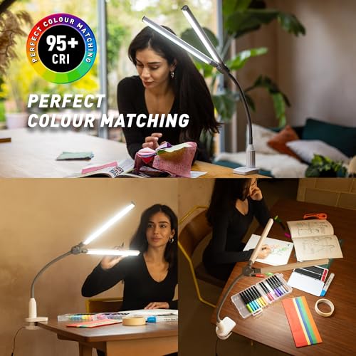 daylight DuoPro Clamp LED Lamp - 6,000K, 2,100 Lux at 12", 4 Brightness Levels, Anti-Glare Shades, Adjustable Arm, Slim Design, Perfect for Sewing, Reading, Crafts, Beauty Treatments - Grey/White - Image 5