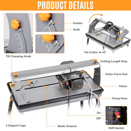 Hoteche 8-Inch Wet Tile Saw with Stand