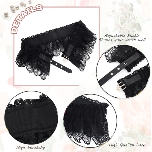 Urieo Black Lace Waist Belt with Buckle, Victorian Style Elastic Corset Belt3