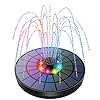 AMZtime Bunte LED 5,5W Outdoor Solar Springbrunnen für Außen, Solarpanel Durchmesser 21cm mit Akku, Outdoor Solarbrunnen für Draussen mit 7 Effekten Sprühmethoden, Solar Teichpumpe für Vogel Teich