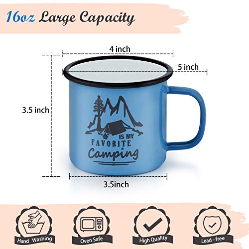 E-Far Enamel Camping Mug Set Of 6, 16 Ounce Metal Enamel Coffee Tea Cups For Outdoor Camping Hiking Backpacking Kids, 2-Sided Unique Graphic Design & Large Size - Colourful #TOP2