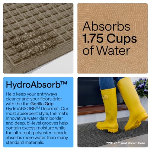 Image of GORILLA GRIP Ultra Absorbent Front Door Mat Outside Entrance, Traps Dirt and Moisture, HydroABSORB Indoor Outdoor Doormat Holds Up to 1.7 Cups Water, Stain and Fade Resistant Welcome Mat, 29x17 Beige