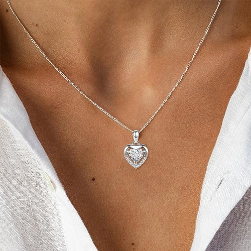 EXGOX Silver Heart Necklaces, 925 Sterling Silver Necklace for Women Crystal Heart Necklace Dainty Love Heart Necklace Adjustable Silver Chain Necklace Women Birthday Gift (White-Crystal Heart) - Image 6
