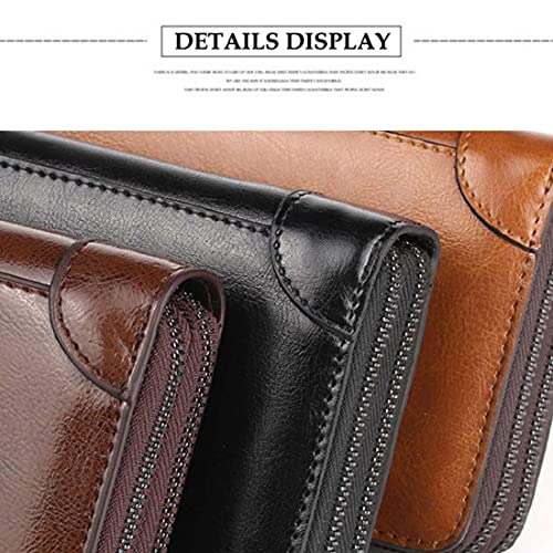 JNKET Genuine Cow Leather /PU Leather Clutch Bag Business Men‘s Long Wallet Double Zipper Wallet with Detachable Wristlet (01-Light brown) - Image 5