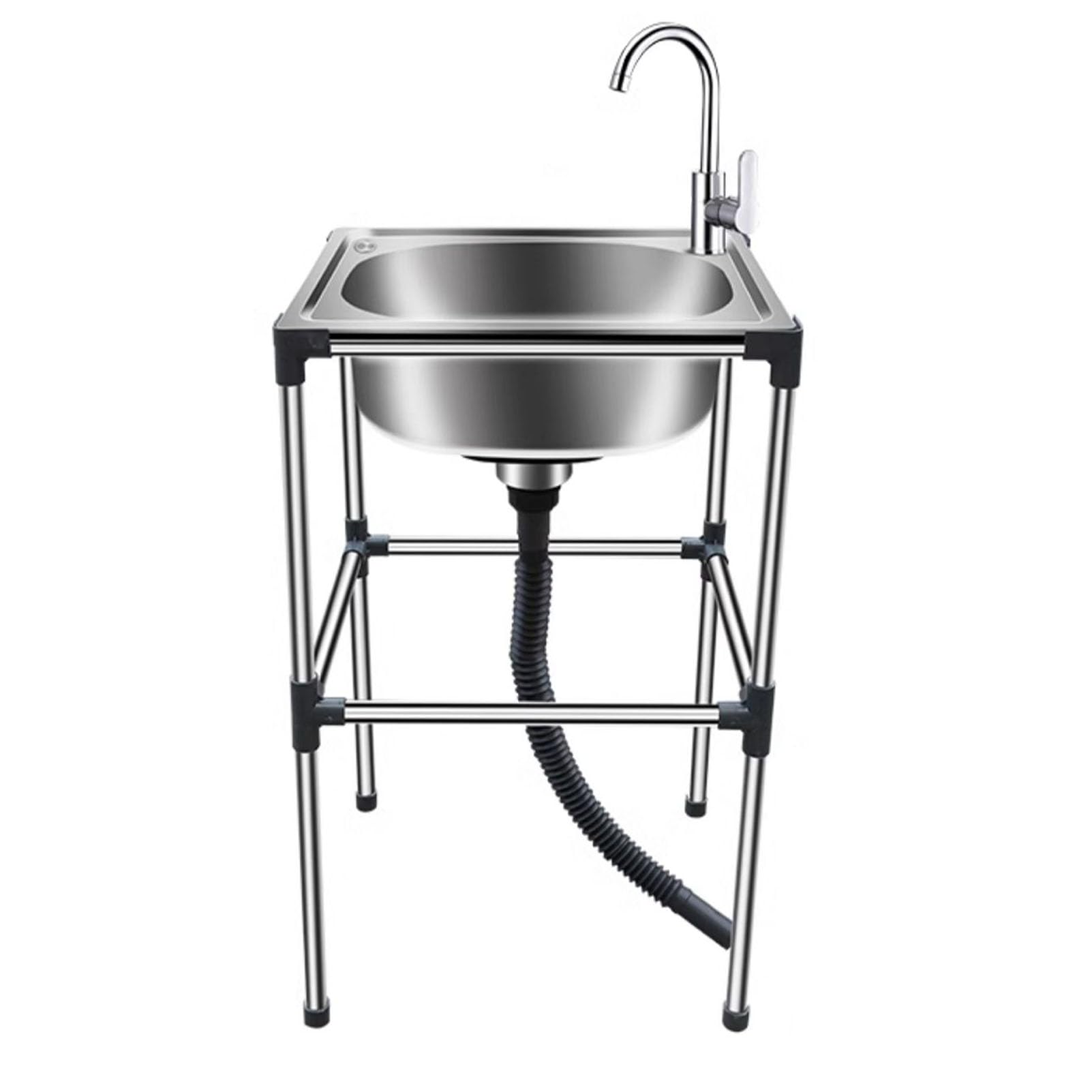 TAXXII Single Bowl Catering Sink Movable Outdoor Freestanding Stainless Steel Sink,Kitchen with Hot Cold Faucet Portable Washbasin Commercial Sink,for Laundry,Backyard (48x35x75cm)