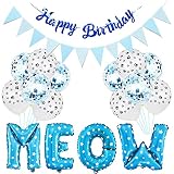 Picture of Esweny Cat Paw Print Balloons, Meow Letter Balloons & Happy Birthday Banner for Pet Party Supplies