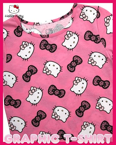 Image of Hello Kitty Girls Shirts - Short Sleeve Cute Casual Crewneck Graphic Tees Shirts for Girls Tops T-Shirt (Sizes: 4-12),
