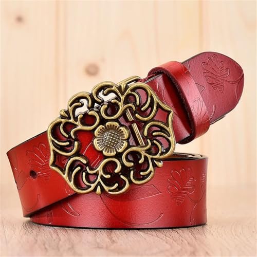 Women’S Casual Split Leather Pin Buckle Belt Vintage Printed 3.3Cm Waistband For Jeans Trousers4
