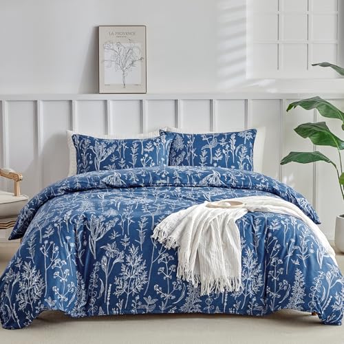 Image of Tokokimo Double Duvet Cover Set - Floral Bedding - Little Flowers Print Blue Double Duvet Set (1x Quilt Cover, 2x Pillowcases) Soft Microfibre Duvet Cover Set 200x200 cm