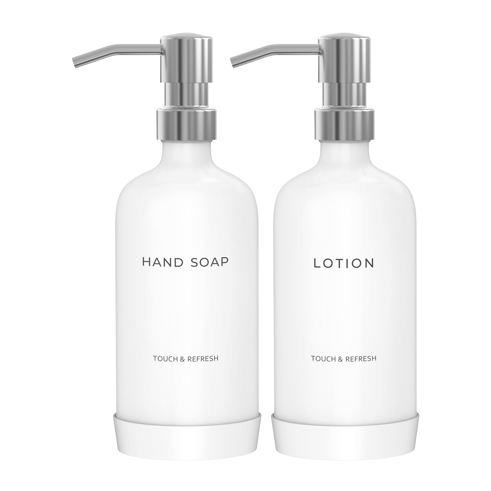 Soap Dispenser Bathroom - Hand Soap and Lotion Dispenser Set with Non-Slip Protective Silicone Pad, Modern Bathroom Decor & Accessories. (Silver) — image 1
