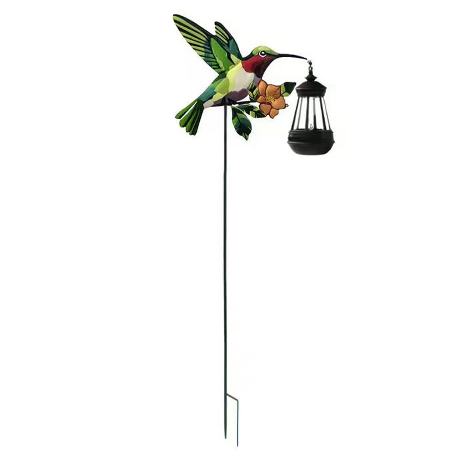 Green Solar Hummingbirds Garden Lights Multi Purpose Metal Hummingbird Garden Stakes With Solar Lantern Hummingbird Garden Decorative For Driveway Ground Backyard Porch Landscaping ( Lantern)