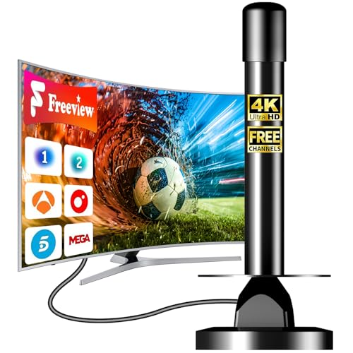 Antena TV Interior 2026 Potente, Recepción 360° hasta 460KM, Amplificador Señal HD 4K 1080P, Base Magnética Estable, Fácil Instalación, Compatible DVB T2/DVB T, Todos los Canales TDT Gratis Sin Cable