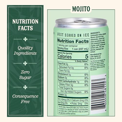 Little Saints Mocktails Non Alcoholic Drinks, Mojito (12 Pack) - Alcohol-Free Mojito Cocktail Mixers - Low-Calorie & Sugar-Free Ready-to-Drink Canned Sparkling Beverage - 8 Oz Cans - Thumbnail 2