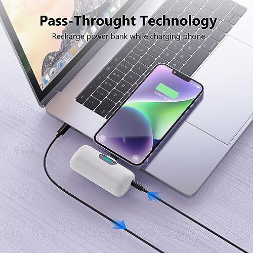 Small Portable Charger for iPhone,5000mAh Ultra-Compact Power Bank,PD Fast Charging Portable Phone Charger,LCD Display Cute Battery Pack Compatible with iPhone 14/14 Pro Max/13 Pro/12/11/XR/8/7-White - Thumbnail 4