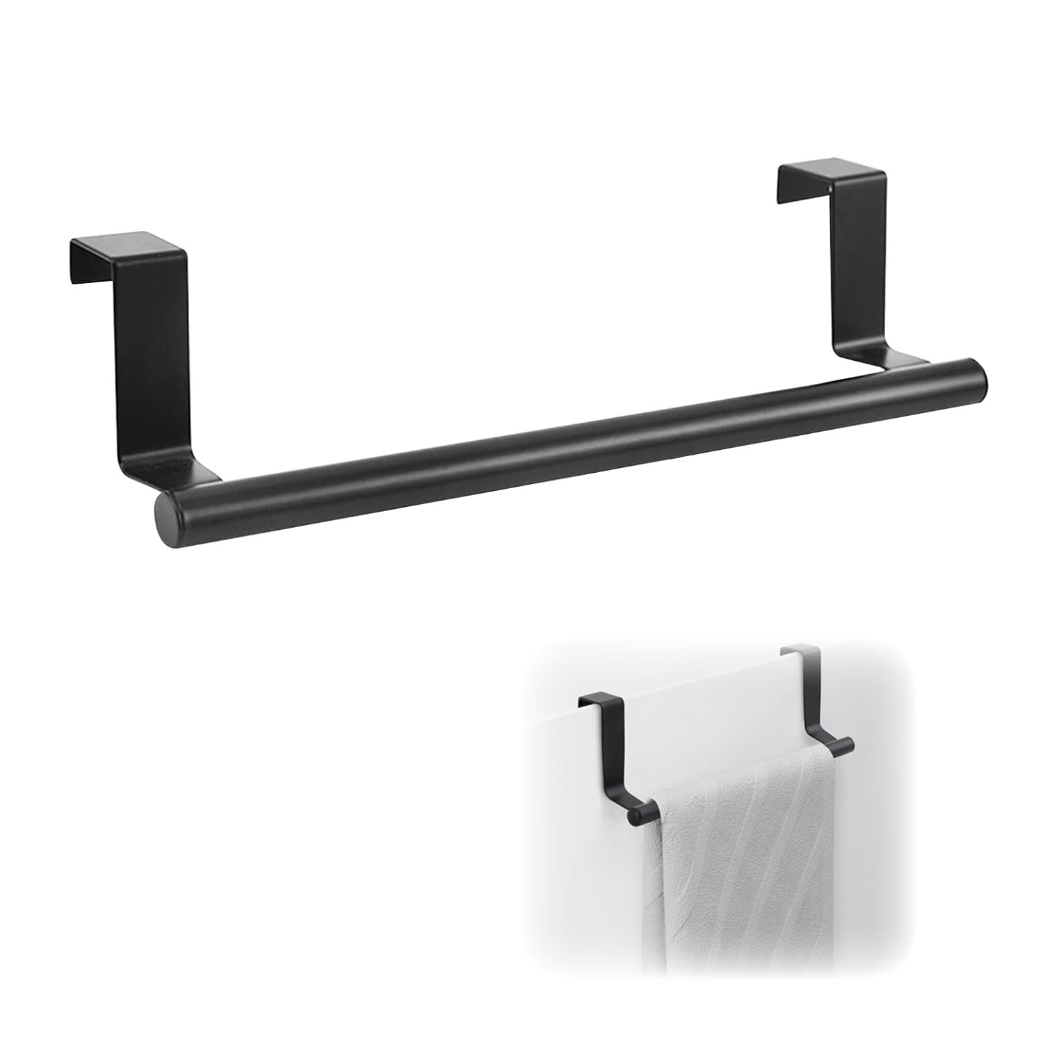 Portasciugamani da porta, in acciaio inox, porta asciugamani da cucina, da appendere, (non è necessario forare), per appendere gli asciugamani, 24 cm di lunghezza, nero.