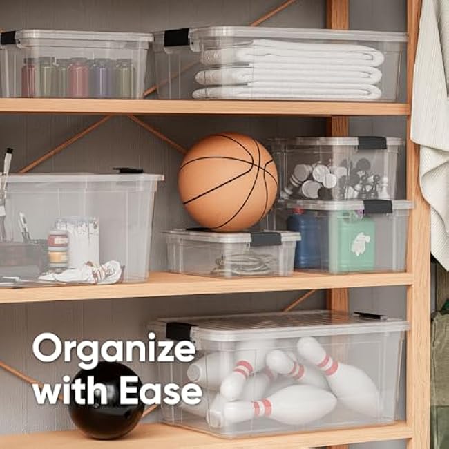 Superio Clear Plastic Storage Bins with Lid, 4.5 Quart Box, Organizing Containers, Stackable Plastic Tote for Home, Garage, Dorm, School, and Office