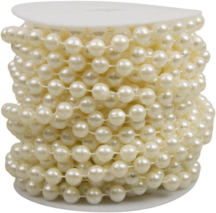 10M/32Ft 8mm Ivory Faux Pearl Beads Garland Pearl Bead Roll Strand for DIY Craft Garland Wedding Party Bridal Bouquet Bridal Hairband Decoration