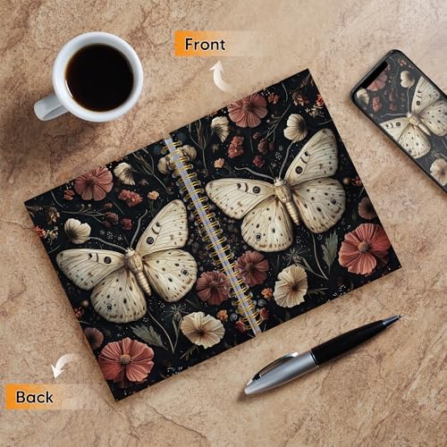 Carnet vintage papillon et fleurs style dark cottagecore format A5 couverture rigide