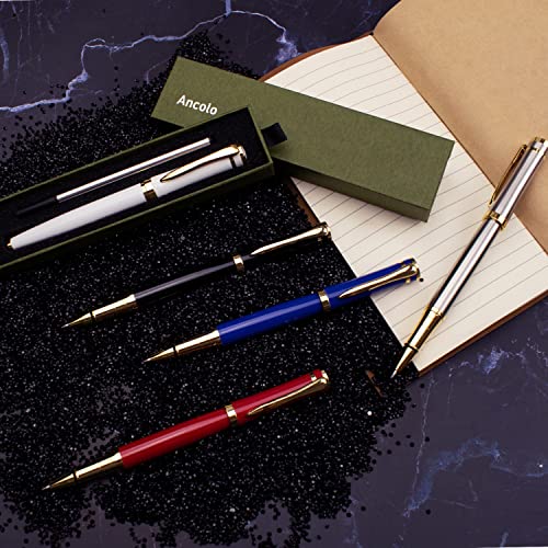 Ancolo Rollerball Pens Writing Set - 0.5 Mm Medium Point, 5 Pens With 5 Gift Boxes - 10 Extra Refills, Qualiry Roller Ball Pens Perfect For Business Journaling And Office Writing Set #TOP1