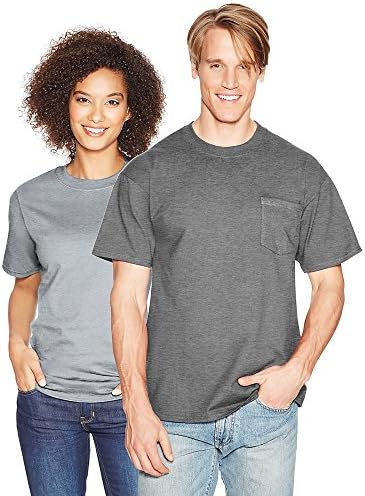 Men's 6.1 oz Hanes BEEFY-T T-Shirt w/Pocket, Charcoal Heather, 3XL US (Chest 54-56)