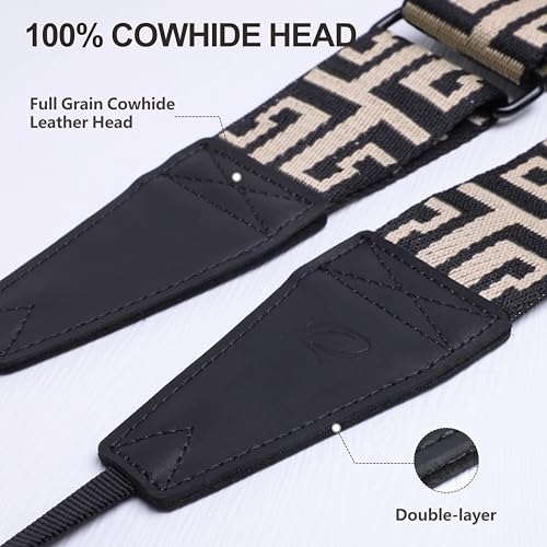 Image of Padwa Lifestyle Extra Long Adjustable Camera Strap for Photographers - 2 inch Wide Full Grain Cowhide Leather Ends Camera Straps with Quick Release for All Cameras,Binoculars(White Arches)