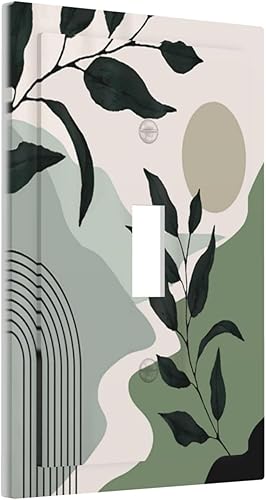 Miniatura 2 de Placa de interruptor de luz abstracta bohemia verde salvia de 1 cuadrilla, placa de pared de palanca individual, placa frontal de mediados de siglo,