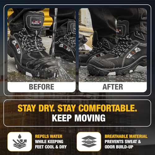 UNIONSPACE Work Boots for Men – Black Slip-Resistant Composite Safety Toe Shoes | Durable, Non-Slip Construction Footwear with Kevlar Sole & Composite Toe Protection4
