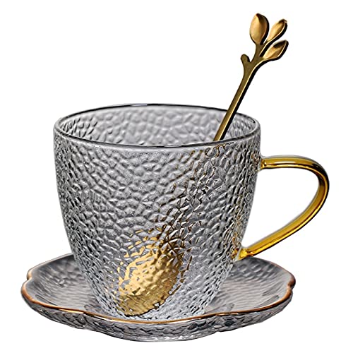Ensembles de tasses et soucoupes Thé/Café Guillaire Élégant Coupe et Saucer Set Tasse à café en verre avec tasse de thé de plateau (150 ml-5zz) ESPRESSO CUP ESPRESSO CAPPUCCINO FLEUR Tea Set 2 Ensem