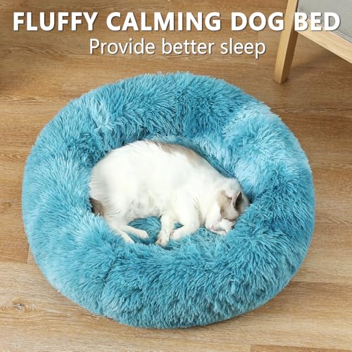 Donut Calming Dog Cat Bed, Fluffy Washable Plush for Small Medium Large Pets, Anti-Anxiety Round Puppy Bed With Anti-Slip Bottom (XS, Gradient Blue) - Image 5